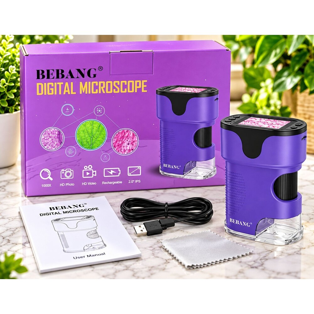 New Bebang Digital Microscope 1000X HD Photo Video Rechargeable 2.0 IPS Box Case